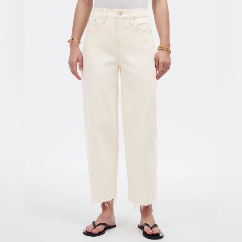 Madewell Womens Cream Colored “The Petite Perfect Vintage Wide-Leg Crop Jean”